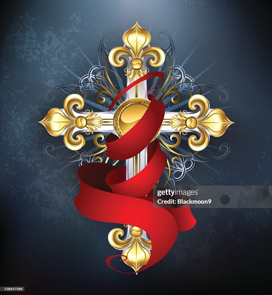 Cross With Roses And Ribbon Cross With A Red Ribbon High-Res Vector Graphic - Getty Images