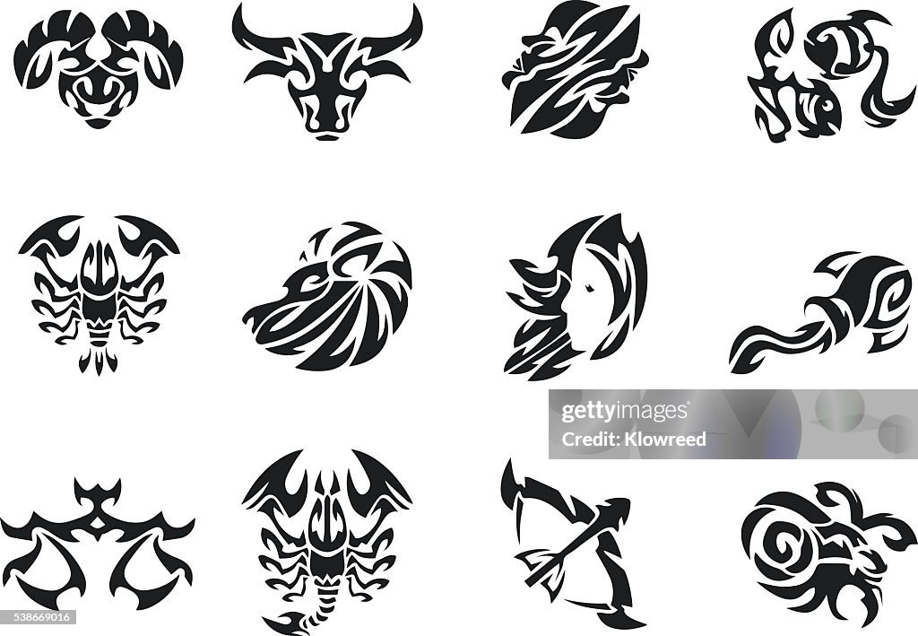 Zodiac Signs Sets Tattoo Set Mens Tattoo Womens Tattoo High-Res Vector  Graphic - Getty Images