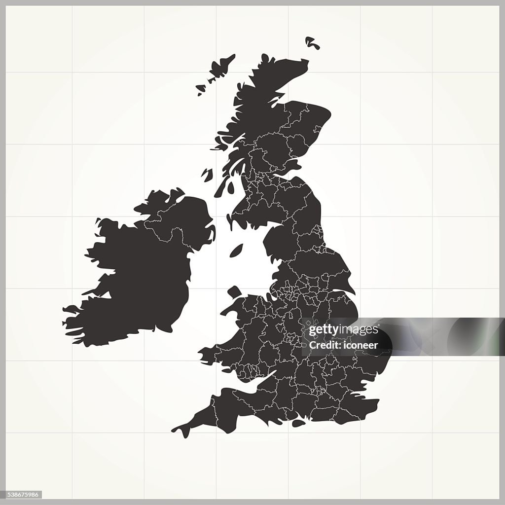 Gray Map England United Kingdom Dark Map On Light Grey Grid Background High-Res Vector ...