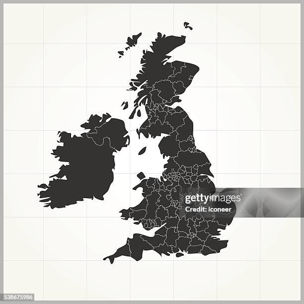 united kingdom dark map on light grey grid background - county stock illustrations