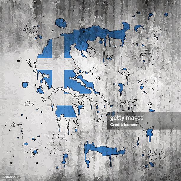 greece flag map on grey old wall - crete stock illustrations