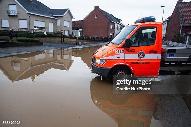 Street is flooded after heavy rainfall in Rillaar, Flemish Brabant, Belgium on June 7, 2016.