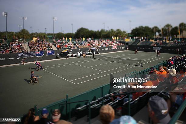 Competitors play during the Invictus Games Orlando 2016 Wheelchair Tennis Finals at the ESPN Wide World of Sports Complex on May 12, 2016 in Lake...