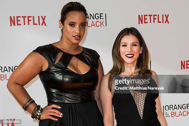 Dascha Polanco and Yael Stone during the 'Orange is the New Black' Europe Premiere at Kino in der Kulturbrauerei on June 7, 2016 in Berlin, Germany.