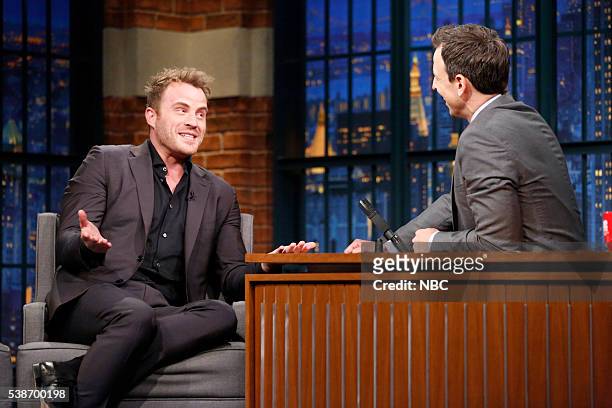 Episode 379 -- Pictured: Actor Rob Kazinsky during an interview with host Seth Meyers on June 7, 2016 --