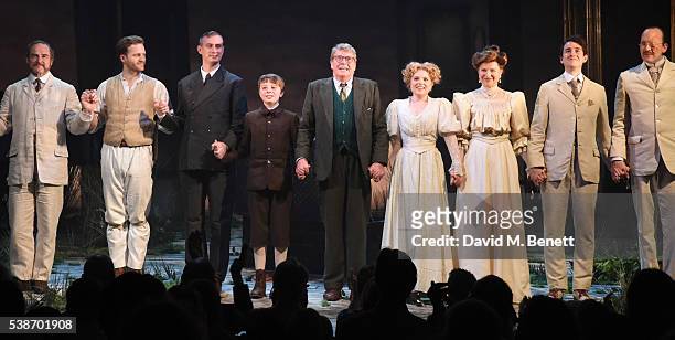 Michael Crawford and cast take the curtain call at the press night of "The Go-Between" at The Apollo Theatre on June 7, 2016 in London, England.