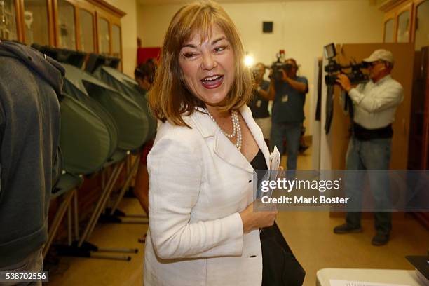 Senate candidate Loretta Sanchez casts her ballot at Orange High School for the California Primary