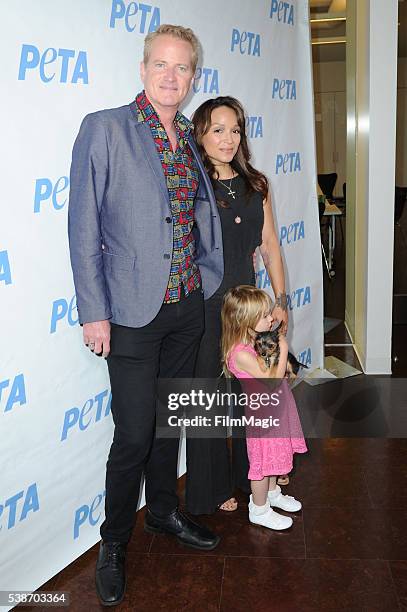 Dan Mathews, Mayte Garcia and Gia Garcia arrive at the LA Launch Party for Prince's PETA Song at PETA on June 7, 2016 in Los Angeles, California.