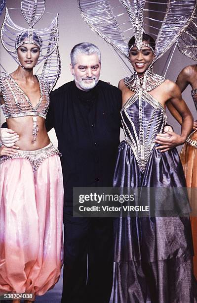 Designer Paco Rabanne walks the runway at the Paco Rabanne Haute Couture Spring/Summer 1993 fashion show during the Paris Fashion Week in January,...