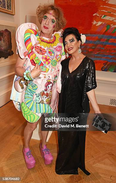 Grayson Perry and Nancy Dell'Olio attend a VIP preview of the Royal Academy of Arts Summer Exhibition 2016 on June 7, 2016 in London, England.