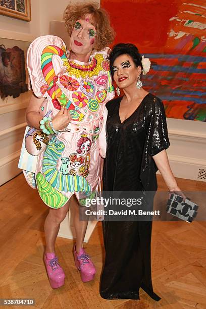 Grayson Perry and Nancy Dell'Olio attend a VIP preview of the Royal Academy of Arts Summer Exhibition 2016 on June 7, 2016 in London, England.