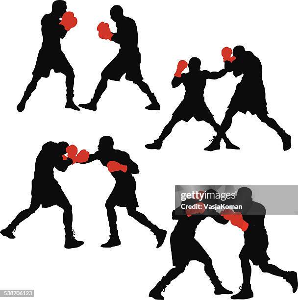 boxing silhouettes set - boxing stock illustrations