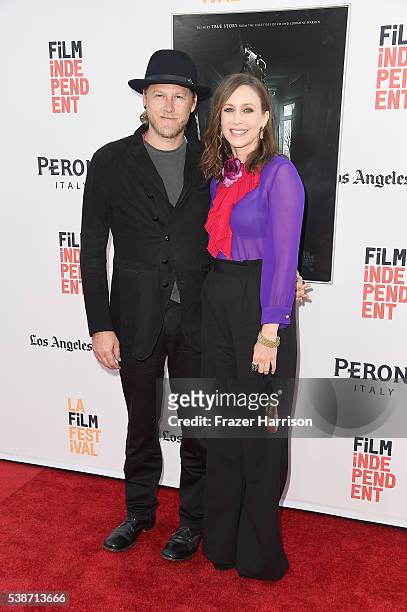 Musician Renn Hawkey and actress Vera Farmiga attend the premiere of "The Conjuring 2" during the 2016 Los Angeles Film Festival at TCL Chinese...