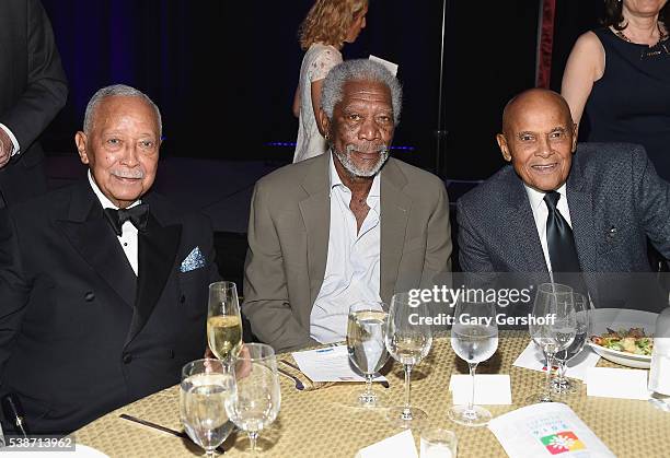 Former New York City Mayor David N. Dinkins, actor Morgan Freeman and event honoree Harry Belafonte attend the 2016 Children's Health Fund Benefit at...