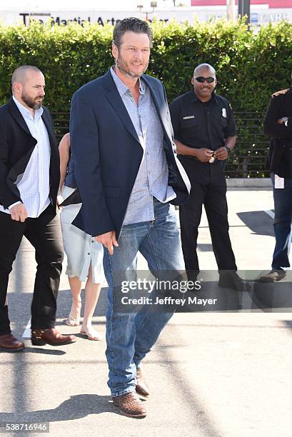 Musician Blake Shelton arrives at 'The Voice' Karaoke For Charity event at HYDE Sunset: Kitchen + Cocktails on April 21, 2016 in West Hollywood,...