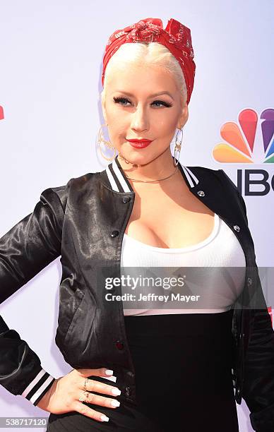 Singer Christina Aguilera arrives at 'The Voice' Karaoke For Charity event at HYDE Sunset: Kitchen + Cocktails on April 21, 2016 in West Hollywood,...