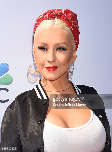 Singer Christina Aguilera arrives at 'The Voice' Karaoke For Charity event at HYDE Sunset: Kitchen + Cocktails on April 21, 2016 in West Hollywood,...