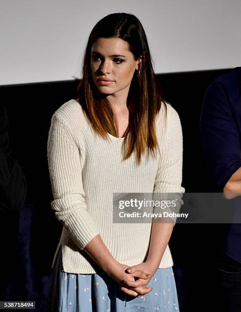 Actress Alex Frnka speaks at the premiere of "Villisca" during the 2016 Los Angeles Film Festival at Arclight Cinemas Culver City on June 7, 2016 in...