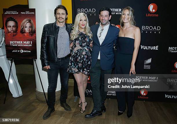 James Franco, Tori Spelling ,Rob Sharenow and Leila George attend "Mother, May I Sleep With Danger?" New York screening at Crosby Street Theater on...