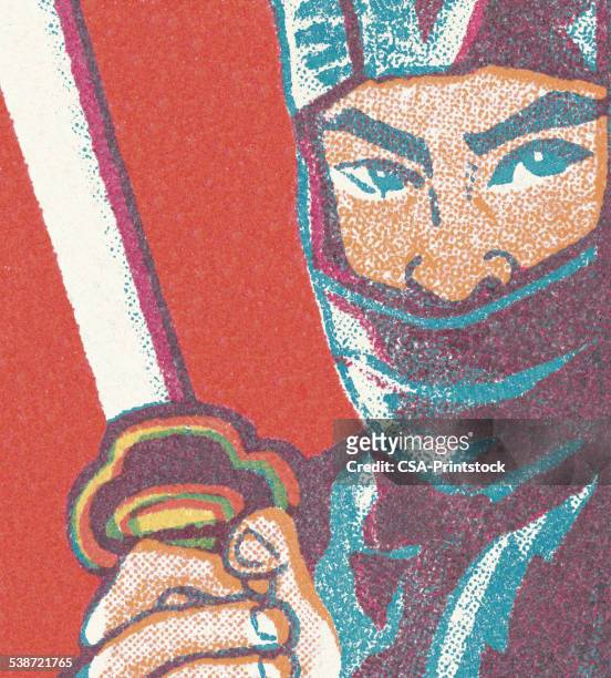 stockillustraties, clipart, cartoons en iconen met ninja warrior - samoerai