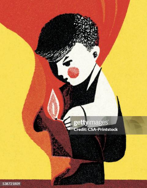 boy playing with matches - matchbox stock illustrations