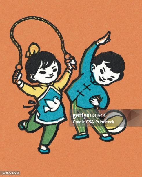 illustrations, cliparts, dessins animés et icônes de deux enfants jouant - orient express