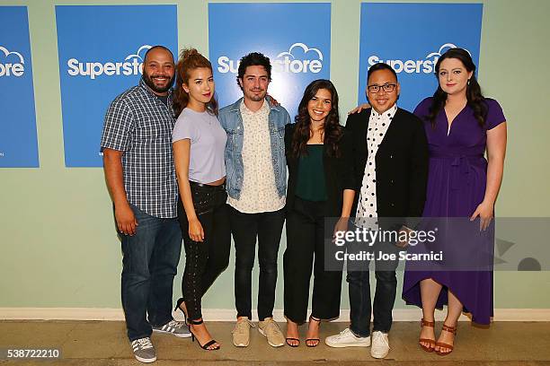 Colton Dunn, Nichole Bloom, Ben Feldman, America Ferrera, Nico Santos and Lauren Ash arrive at FYC at UCB for NBC's "Superstore" at UCB Sunset...