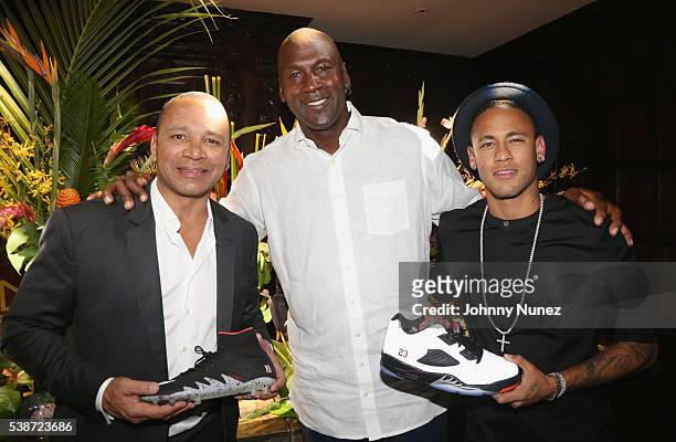 Neymar Sr, Michael Jordan and Neyamr Jr attend An Intimate Evening With Michael Jordan And Neymar Jr on June 1, 2016 in New York City.
