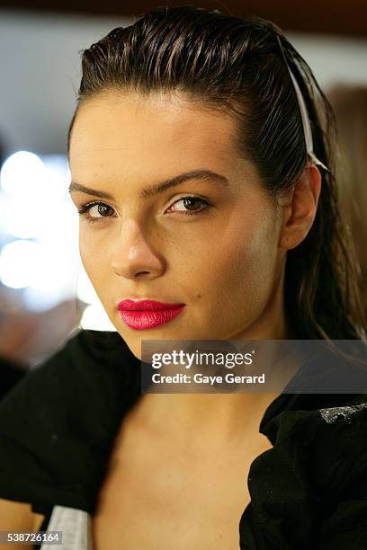 Model poses backstage ahead of the FW Trends Runway as part of the Mercedes Benz Fashion Festival Sydney 2012 at Sydney Town Hall on August 21, 2012...