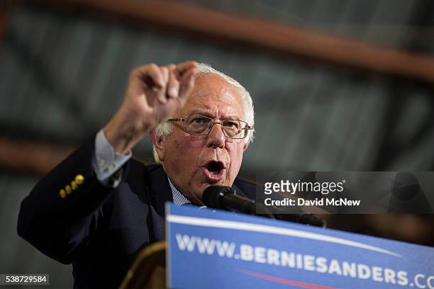 Democratic presidential candidate Senator Bernie Sanders speaks at his California primary election night rally on June 7, 2016 in Santa Monica,...