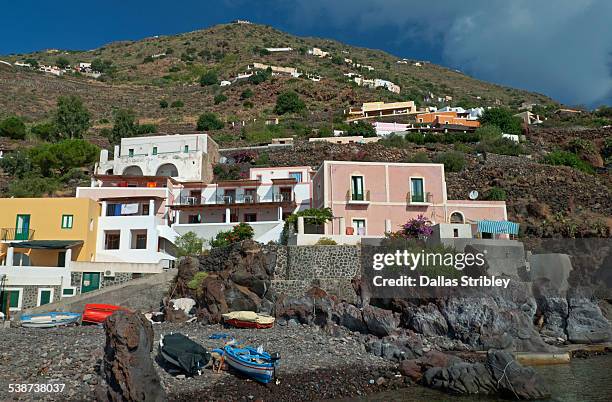 village at the port on alicudi, sicily - alicudi island stock pictures, royalty-free photos & images