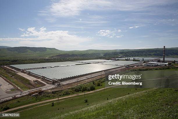 Soviet era hothouses used to grow vegetables stands at the Yuzhny Agricultural Complex, operated by AFK Sistema, in Ust-Dzheguta, Russia, on...