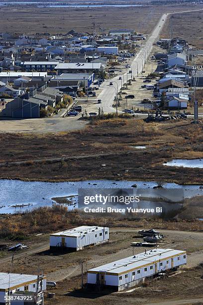 aerial view of town of churchill - manitoba stock pictures, royalty-free photos & images