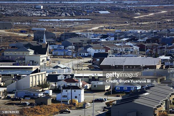 aerial view of town of churchill - manitoba imagens e fotografias de stock