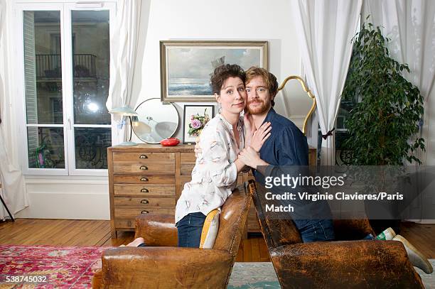 Actors Gael Giraudeau and Anne Auffret are photographed for Paris Match on May 23, 2016 in Paris, France.