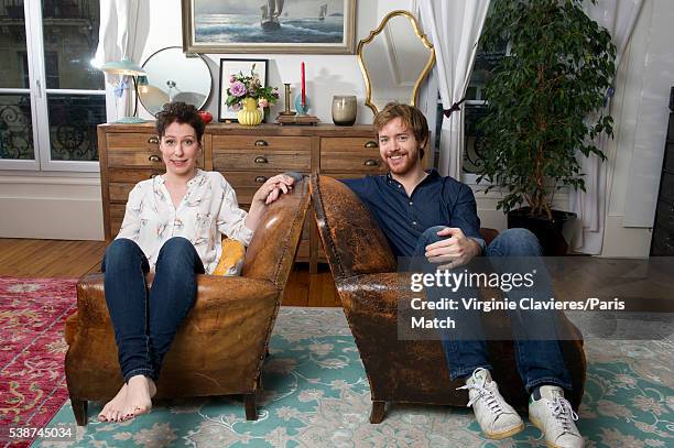 Actors Gael Giraudeau and Anne Auffret are photographed for Paris Match on May 23, 2016 in Paris, France.