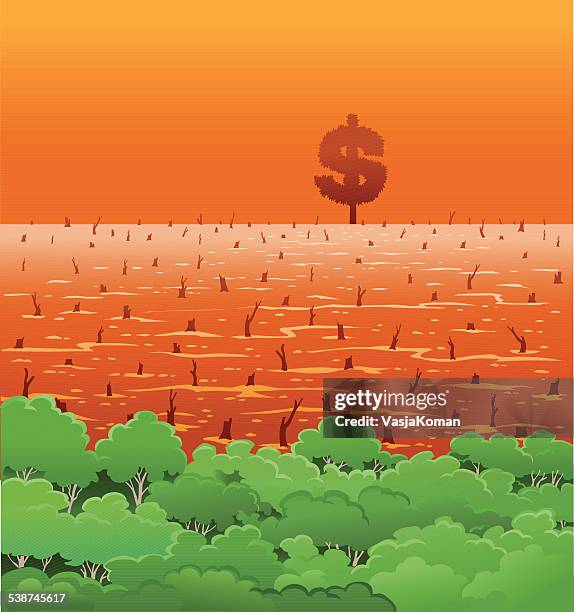 deforestation with dollar sign - dead tree stock illustrations