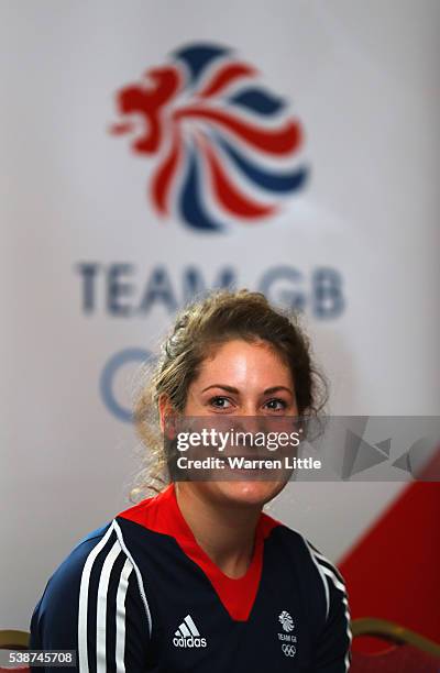 Kate French of Great Britain are pictured during an announcement of Modern Pentathlon athletes named in Team GB for the Rio 2016 Olympic Games at...