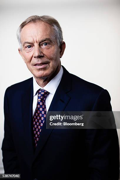 Tony Blair, U.K.'s former prime minster, poses for a photograph following a Bloomberg Television interview in London, U.K., on Wednesday, June 8,...