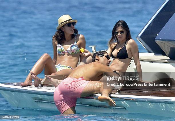 Tennis player Rafael Nadal celebrates his 30th birthday with his girlfriend Xisca Perello and friends on his new yacht on June 4, 2016 in Ibiza,...