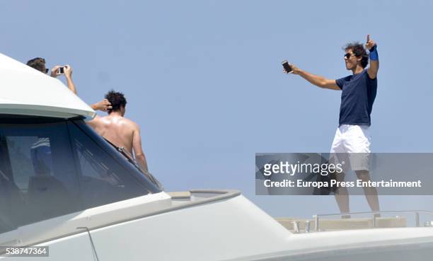 Tennis player Rafael Nadal celebrates his 30th birthday on his new yacht on June 4, 2016 in Ibiza, Spain.
