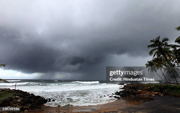 Dark clouds hover over sea coast as the first winds of southwest monsoon hits Kerala on June 7, 2016 in Thiruvananthapuram, India. The news arrival...