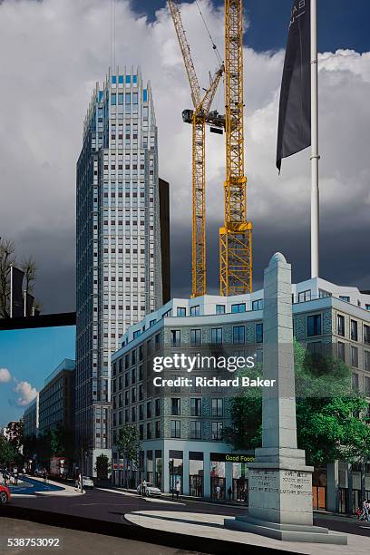 Construction hoarding showing the future skyscraper being built by housing developer Barratt at Blackfriars Circus at the southern end of Blackfriars...