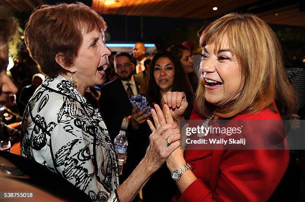 Senator candidate, congresswoman Loretta Sanchez greets supporters during election night at the Anaheim Brewery on June 7, 2016 in Anaheim,...