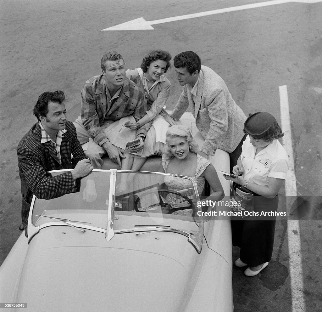 Jayne Mansfield at a drive in restaurant