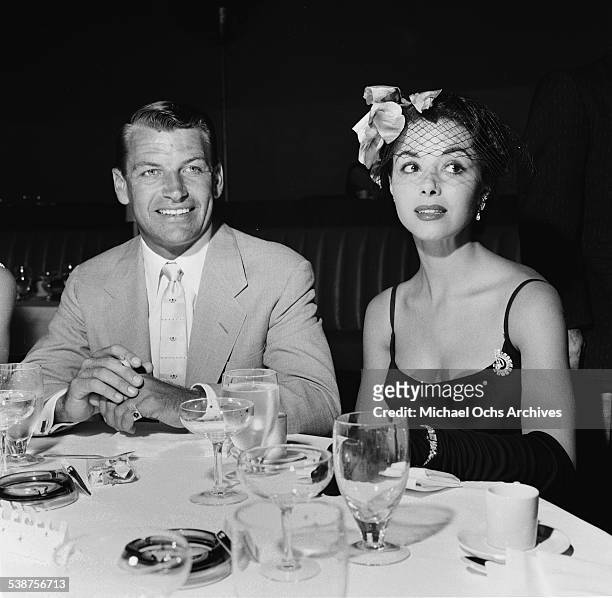 Actress Dana Wynter attends the Colgate Comedy Hour telecast during the grand opening of the Hilton Hotel in Beverly Hills, CA.
