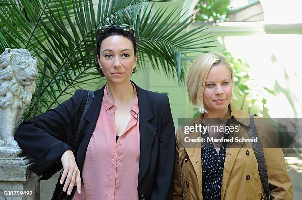 Ursula Strauss and Katharina Strasser pose during the 'Schnell ermittelt' on set photo call on June 8, 2016 in Vienna, Austria.