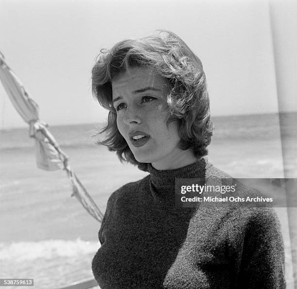 Actress Elaine Stewart poses during the Thalians Beach Ball in Malibu,California. .