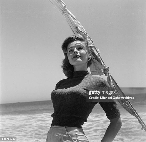 Actress Elaine Stewart poses during the Thalians Beach Ball in Malibu,California.