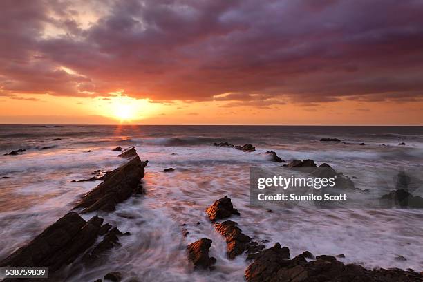 rocky coast sunrise - ibaraki prefecture photos et images de collection